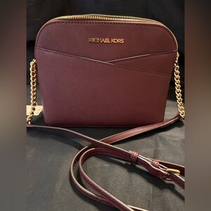 NWT Michael Kors Wine Crossbody Bag with Gold Accents